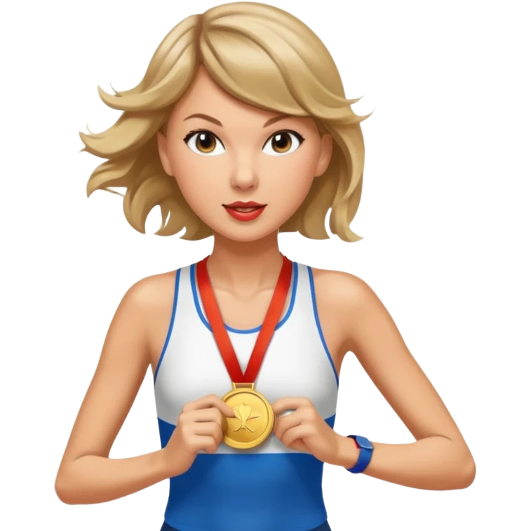 taylor swift picking running a marathon with gold medal emoji