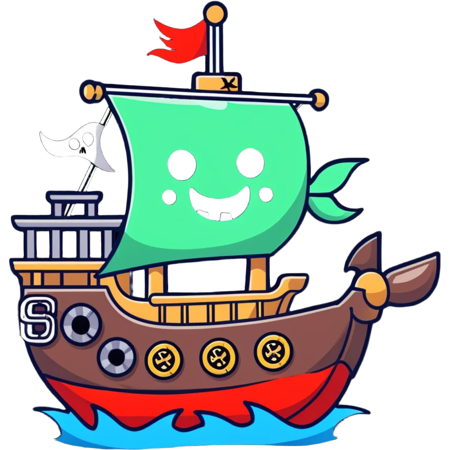 A cartoon toy pirate ship with a friendly face and tiny cannons emoji