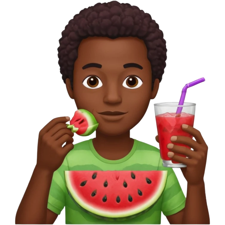 Black guy eating watermelon with a piece of fried chicken and grape koolaid emoji