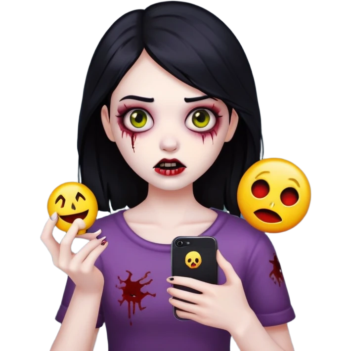 girl zombie with Black hair emoji iphone  emoji