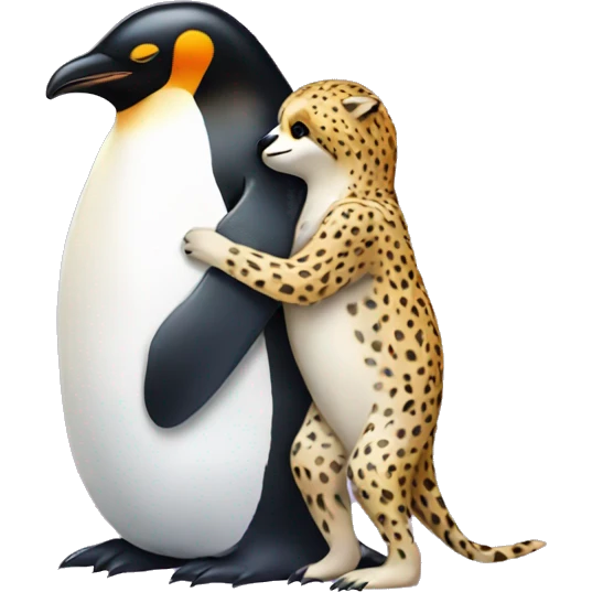 Penguin hugging a tiny cheetah  emoji