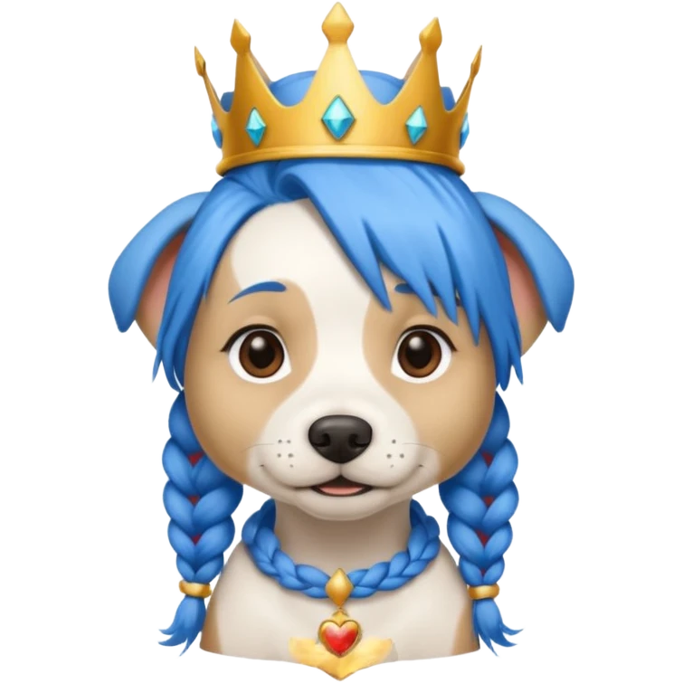 blue haired dog with braided hair and a crown emoji