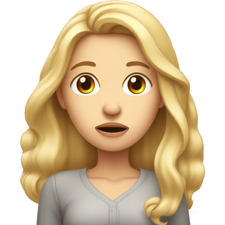 Woman with blond long hair, hand held up under her chin, rolling her eyes impatiently looking annoyed  emoji