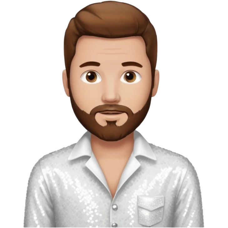 Justin Jeffre (b.1973) from 98 Degrees with brown hair and beard beard, white sequin outfit emoji