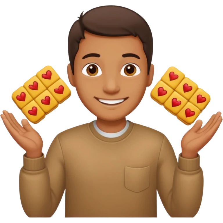 A Man holding 6 in one hand, 7 in the other Hand.  emoji