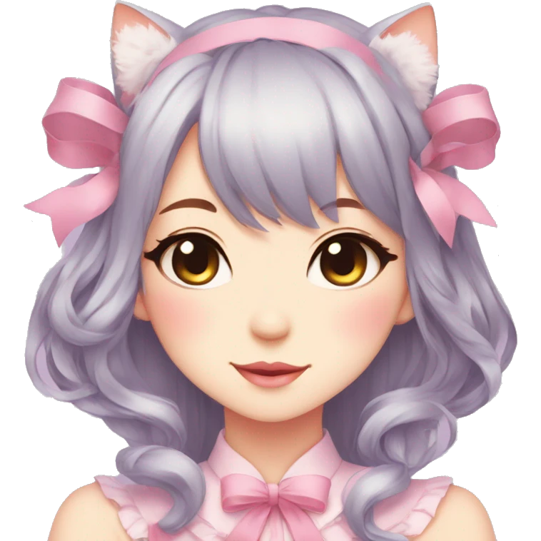 Gorgeous Kawaii Cute Beautiful Elegant Pretty Pastel Anime Catlady with ribbons emoji