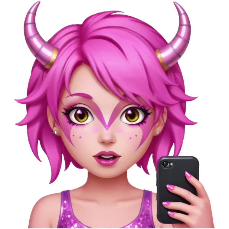 glitter pink girl naughty selfie glitter pink horns emoji