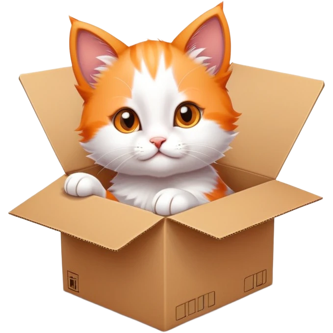  A very cute young kitten cat with one's head tilted to one side poked its paws out of the cardboard big box and placed them on top of it emoji
