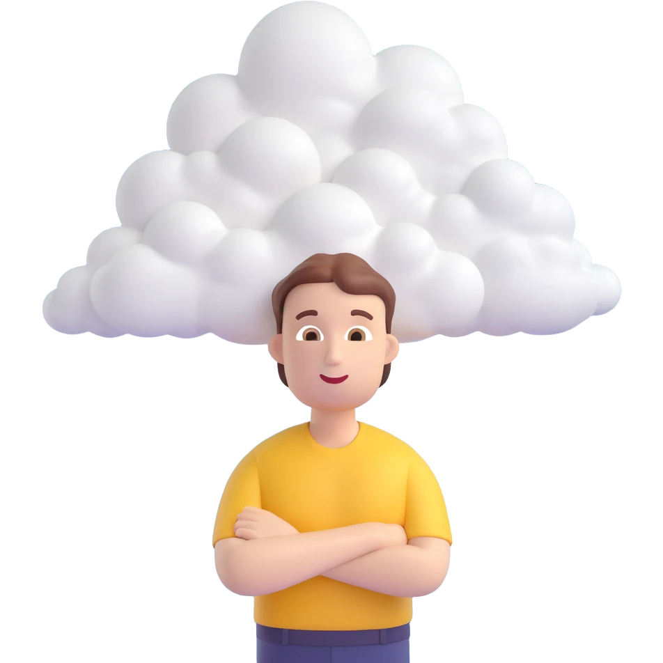 person composed entirely of 3d emoji clouds up to shoulders, clouds form the body, modern illustration emoji