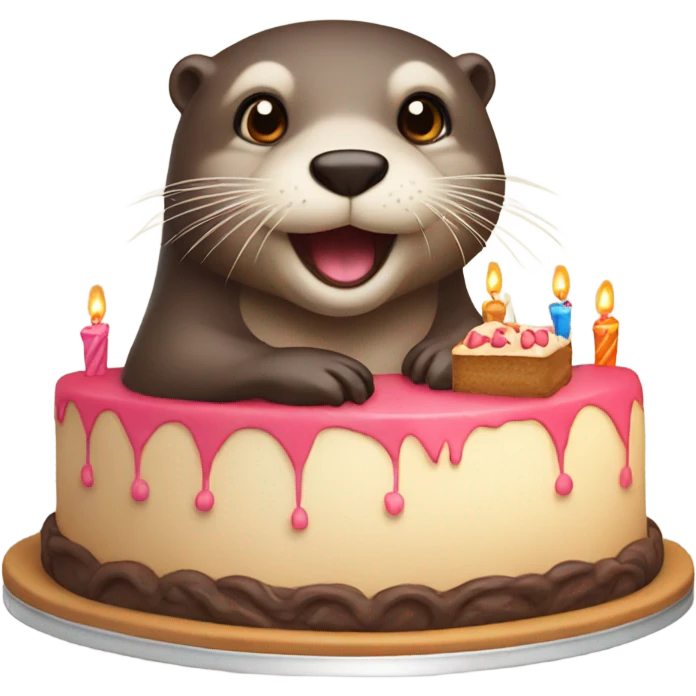 Otter with a birthday cake emoji