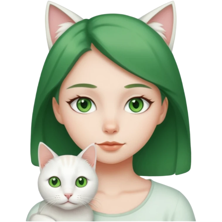 Girl with green eyes with white cat emoji