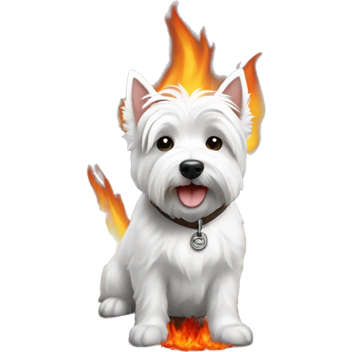 Un westie au bord du feu se reposant emoji
