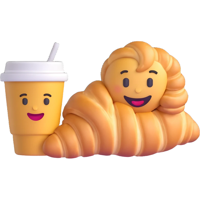 3D emoji of a croissant and coffee emoji