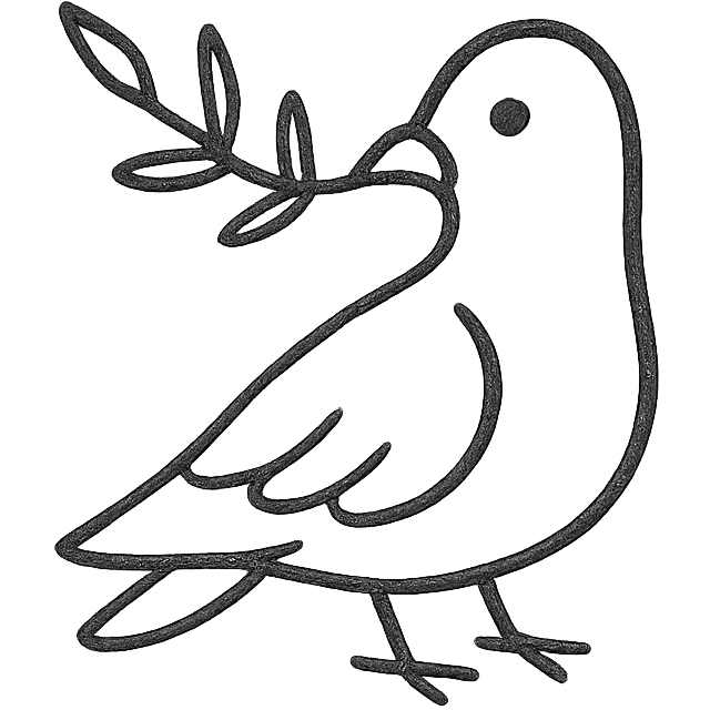 pigeon icon with a twig in its beak, hand-drawn look emoji