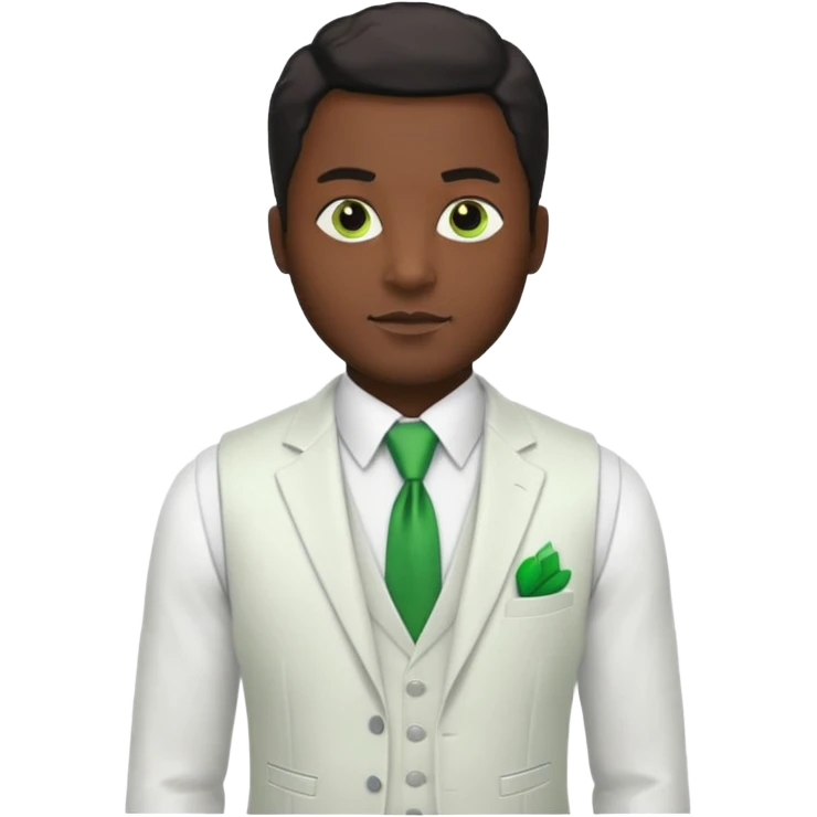 businessman, black skin, white suit vest, green tie emoji
