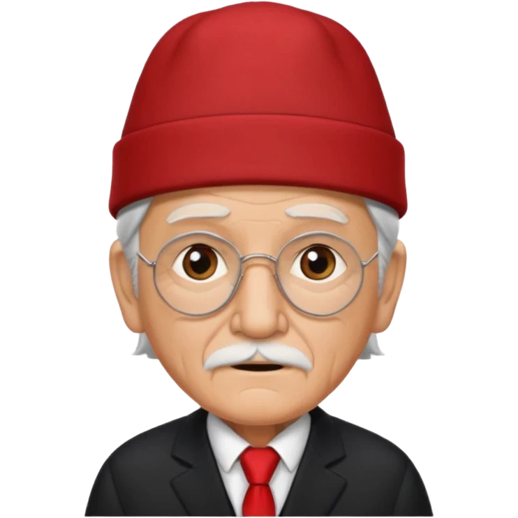 black suited old man with red fes hat and eye pach emoji