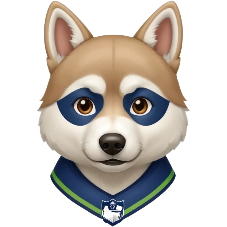 White  brown husky with Seattle Seahawks gear emoji