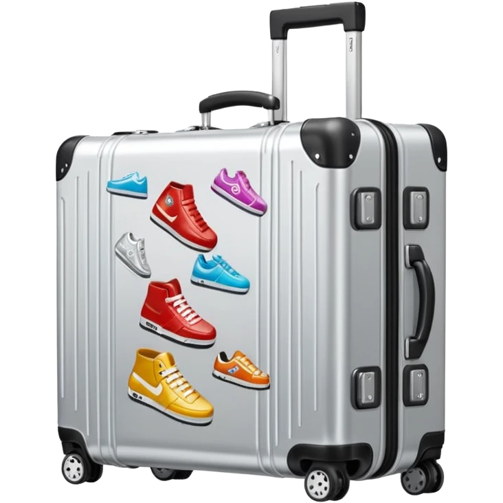 Rimowa suit case with a copious amount of stickers on it from cool sneaker brands emoji
