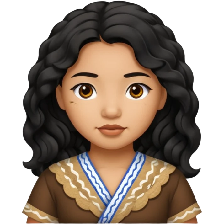 Samoan girl with slight Chinese features, black wavy hair, brown skin emoji