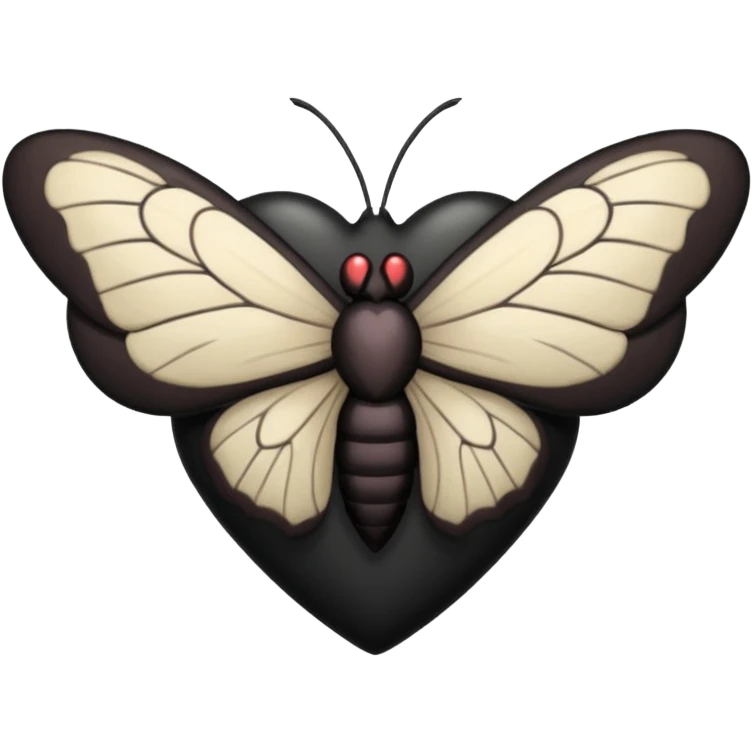 goth heart with a moth inside, dark and moody, apple emoji style emoji