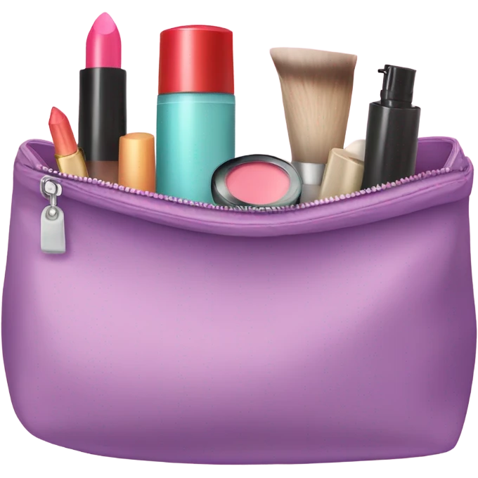 a bag containing cosmetics. some cosmetics peeking out of a cosmetic bag emoji
