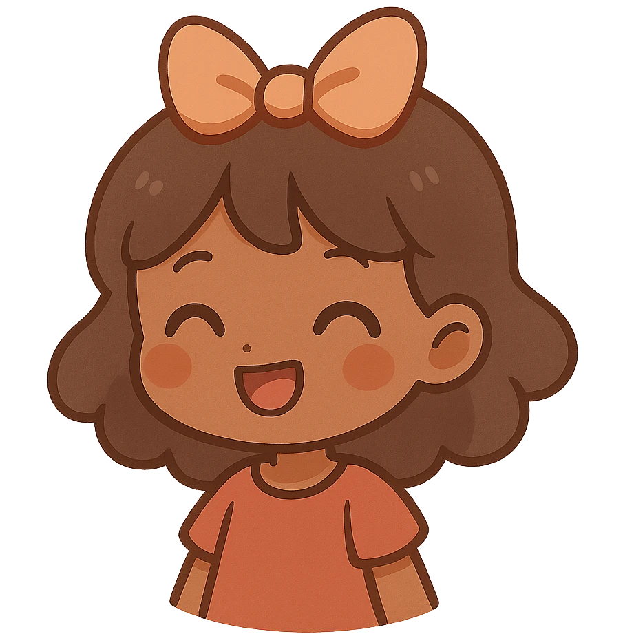 brown-skinned girl with a bow on her head, cheerful expression, simple and cute style emoji