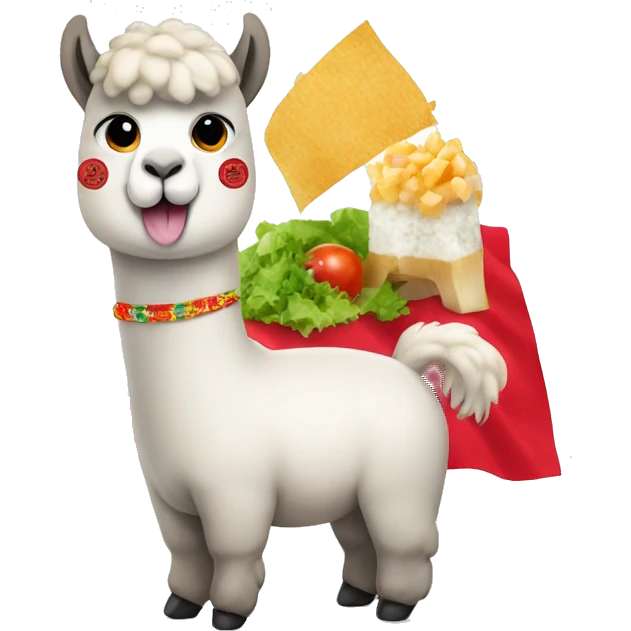 alpaca eating ceviche and peru flag emoji
