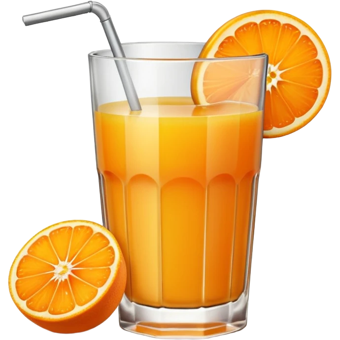 A glas of orange juice. Without a straw. With a slice of orange next to it on the bottom emoji