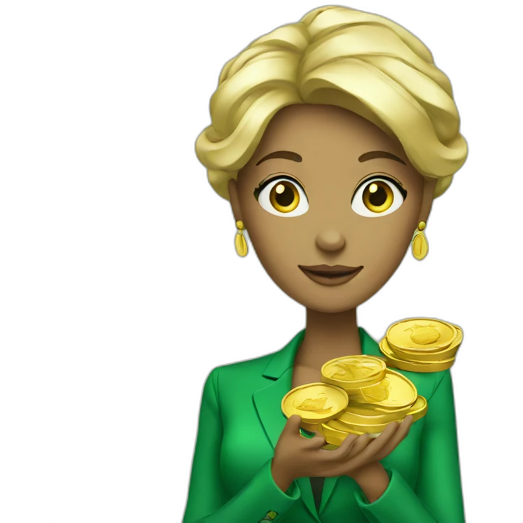 Posh-woman-with-green-suit-holding-golden-coins emoji