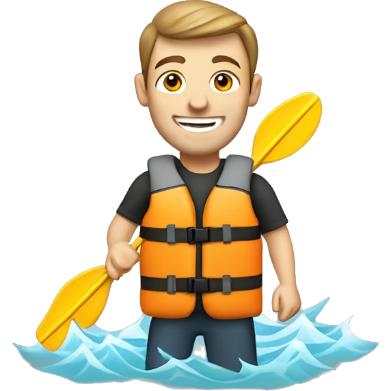 happy caucasian man wearing a kayaking lifejacket emoji