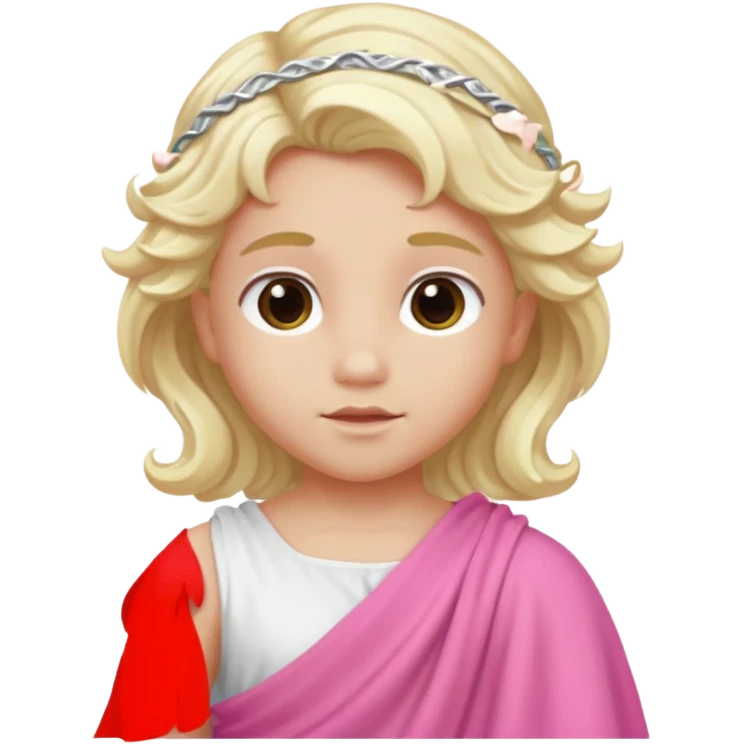 Cupid from Olympus Gods with long white blonde wavy hair, pink toga emoji