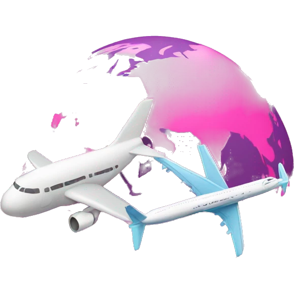 Pink globe with airplane emoji