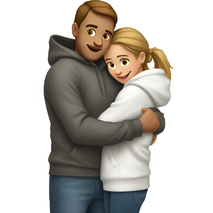 An emoji of a man wearing a white hoodie, standing next to his sister. He is hugging her warmly, showing a close sibling bond emoji