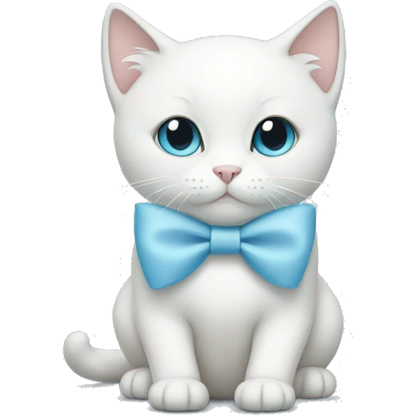 White cat wearing a light blue bow emoji