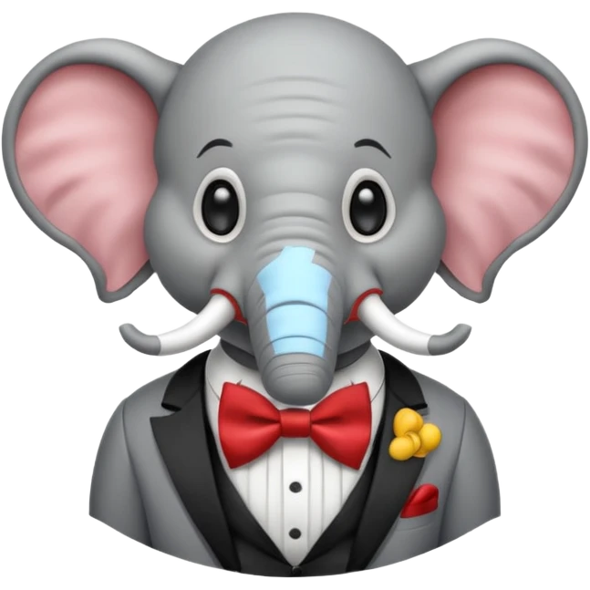 Elephant clown with big bowtie, half body emoji
