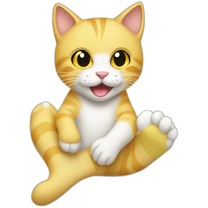 yellow and white cat biting a foot with a white sock emoji
