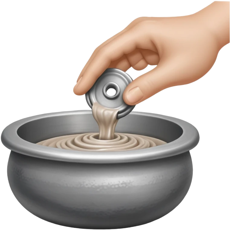 single hand scooping a blob of clay on a silver pottery wheel emoji