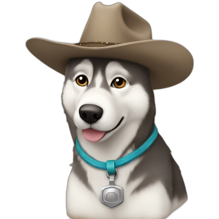 Dog husky with cowboy hat with text “kenough“ on it and bow emoji