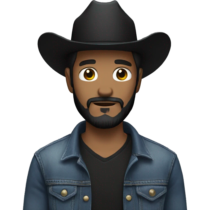 One white man using a black cowboy hat, a jeans jacket and a black beard emoji
