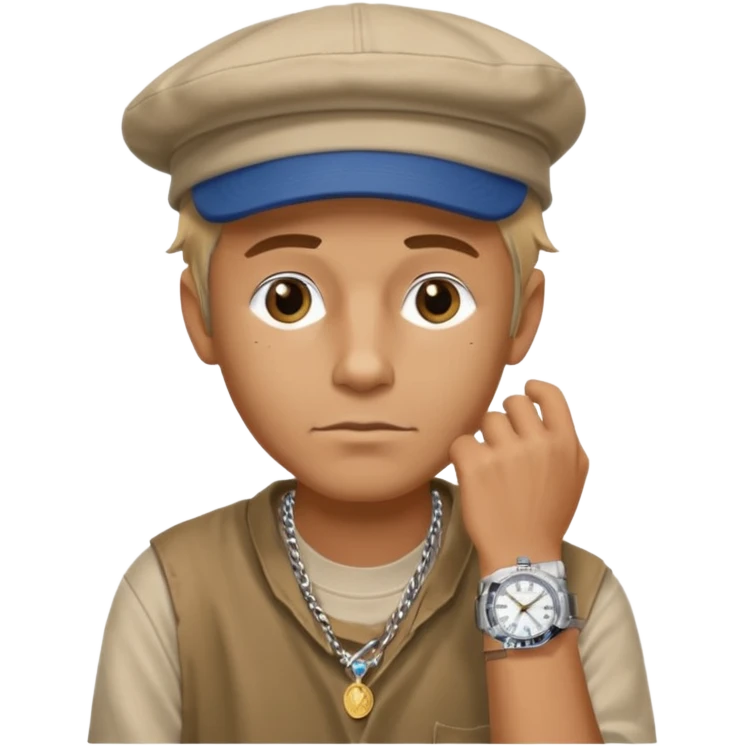 Poor homelass man with a rolex and a coinbase support shirt and cap emoji