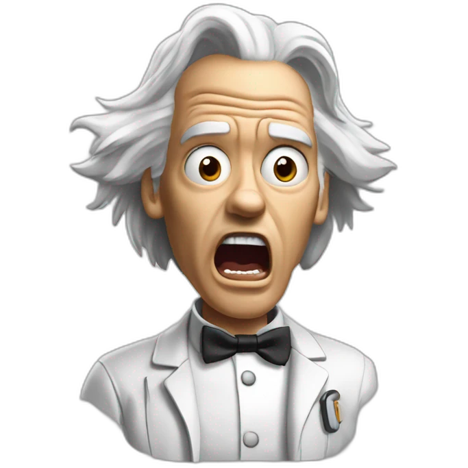 Doc brown from back to the future looking shocked and his mouth wide open. No eye-ware. emoji