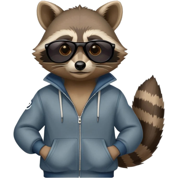 friendly anthropomorphised raccoon in a Sopranos-style mafia tracksuit, wearing dark sunglasses, confident pose emoji