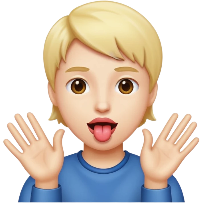 A tongue out and hands to the side emoji