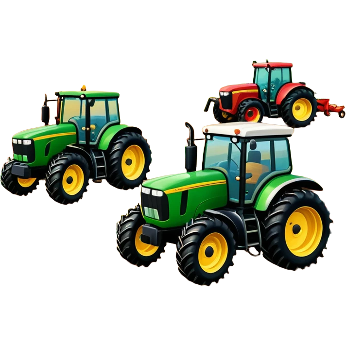 An icon showing tractors in a colorful rural landscape, inspired by Farming Simulator 22. The design features vibrant fields, barns, and crops under a bright sky, with tractors working the land. The peaceful and immersive farming environment is highlighted with a transparent background emoji