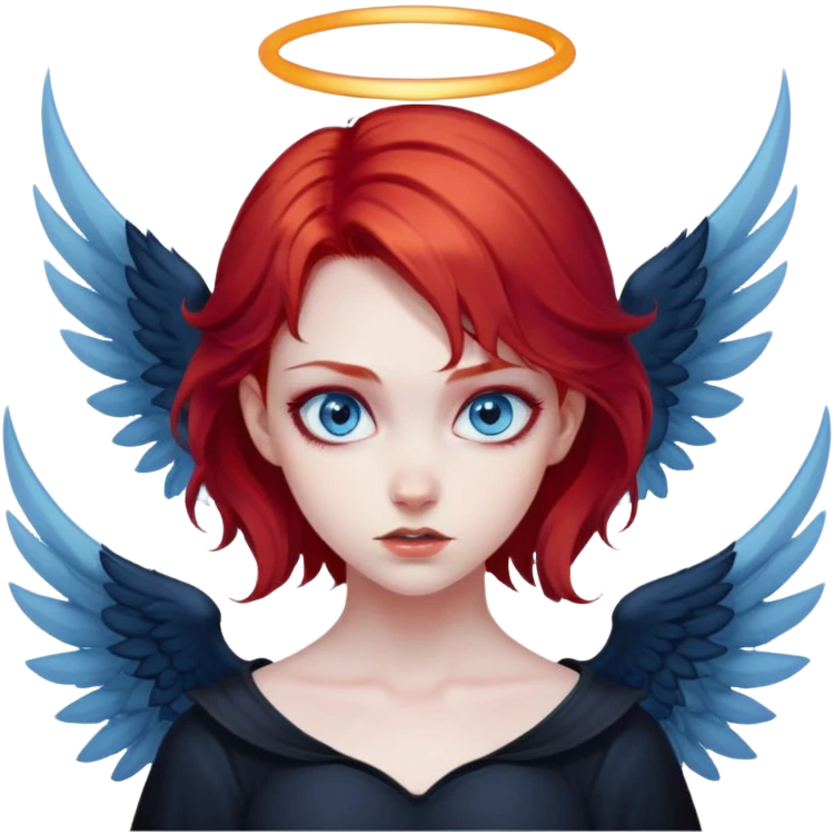 diabolical girl with wings, red hair, blue eyes, dark aura emoji