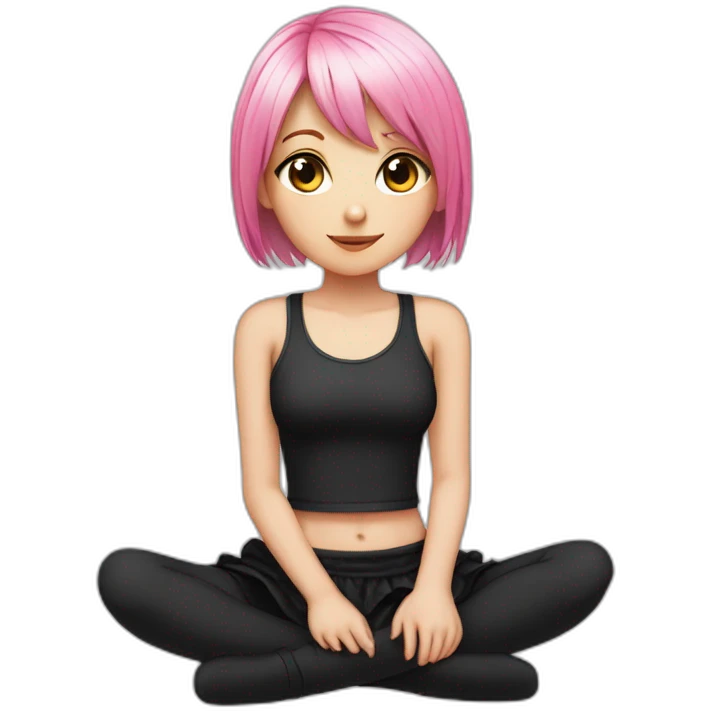 full body Front view emo girl sits on the floor black skirt pink knickers emoji