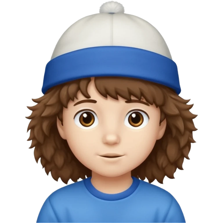 brown fluffy hair kid with blue and white hat emoji
