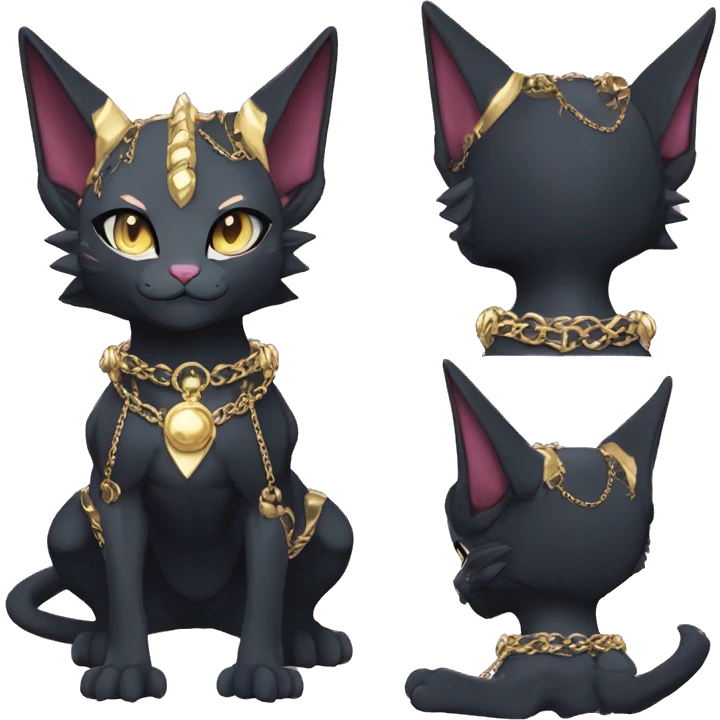 cool anthro punk kawaii edgy distinguished pretty elegant beautiful fantasy black ethereal nargacuga-Noivern-sphynx-Quiana-Fakemon collar harness gold chains necklace full body emoji