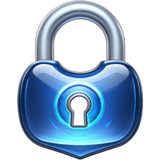 Holographic and glassmorphic dark blue lock emoji