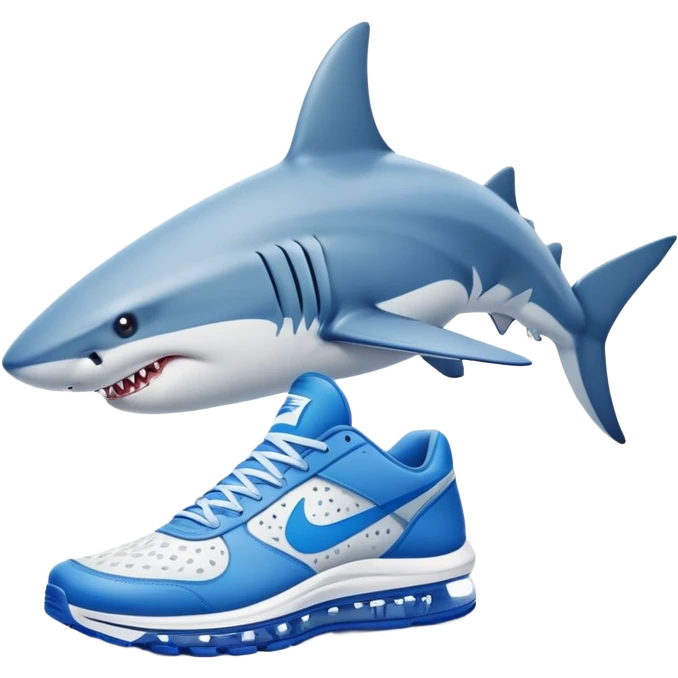 shark on the beach with human legs wearing blue Nike shoes, emoji style emoji